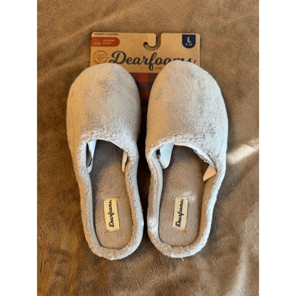 NWT Dearfoams Slip-On Memory Foam Slippers grey size large 9-10